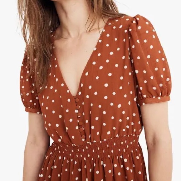 Madewell Orange Puff Sleeve V-Neck Sundress - Picture 2 of 10